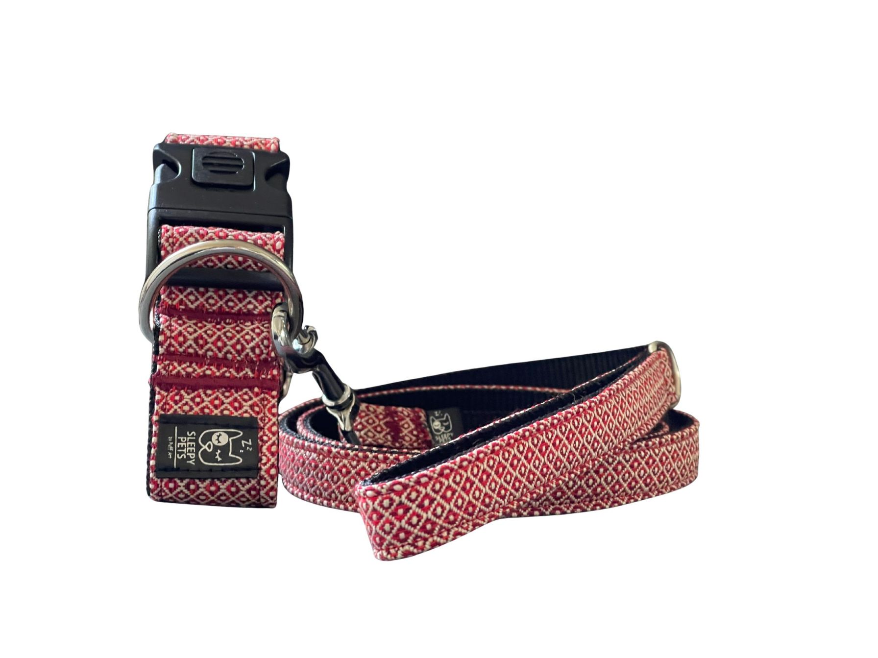 Conjunto collar y correa mosaicos rojos Conjunto collar y correa mosaicos rojos